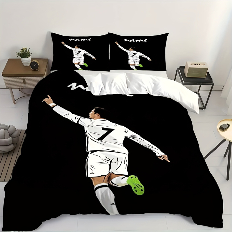 Trīsdaļīgs gultas veļas komplekts ar sporta tematu — digitālā druka; materiāls: ķīmiska šķiedra; stils: moderns minimālisms; zīmols: Tulas