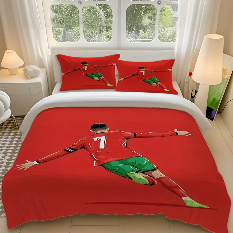 Trīsdaļīgs gultas veļas komplekts ar sporta tematu — digitālā druka; materiāls: ķīmiska šķiedra; stils: moderns minimālisms; zīmols: Tulas