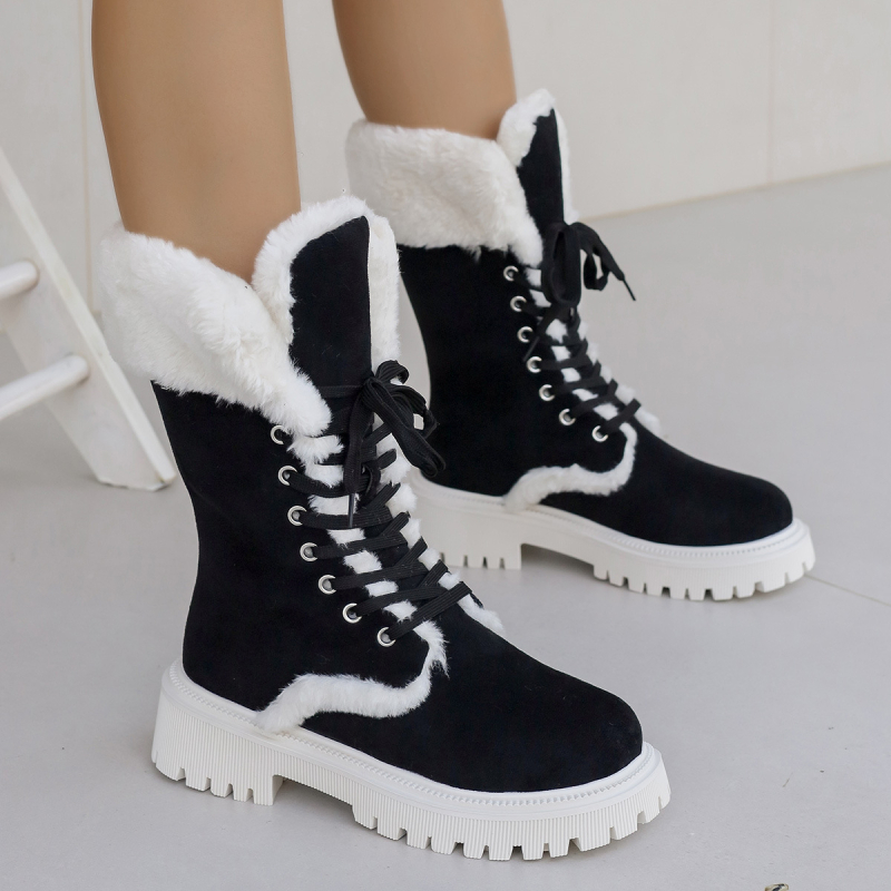 Női téli csizma PU felsőrésszel, gumitalppal, magas szár, kerek orr, velúr bélés, hétköznapi stílus