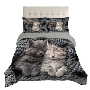 Trīsdaļīgs komplekts: gultas pārklājs ar kaķa karikatūras motīvu, digitālā druka, ķīmiskās šķiedras, ziemeļu stils