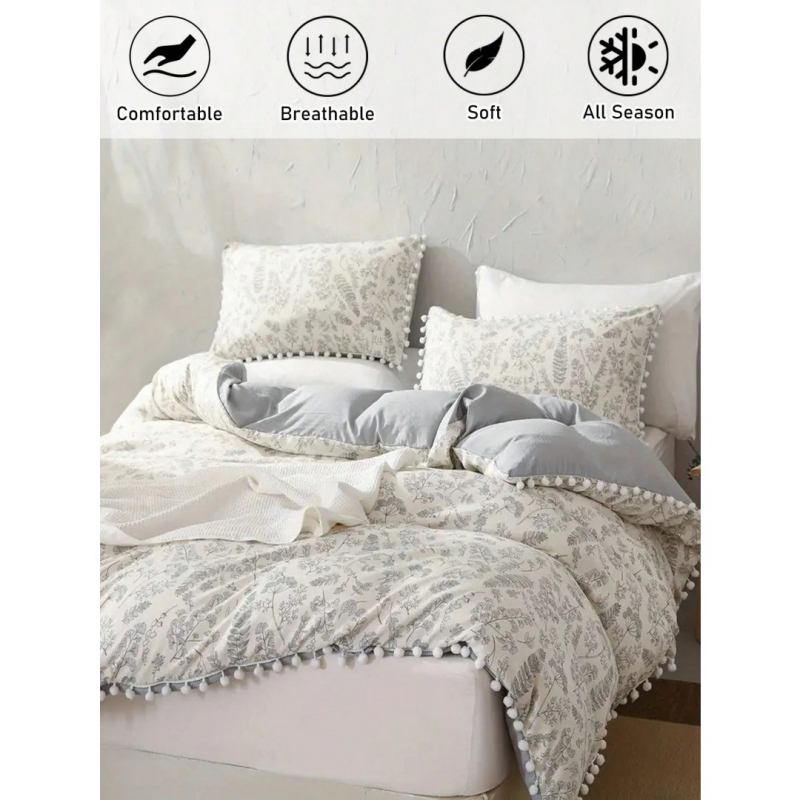 Triju gabalu guļamistabas gultasveļas komplekts ar ziedu rakstu, digitālā druka, ķīmiskās šķiedras, 90 gsm, mūsdienīgs minimālisma stils