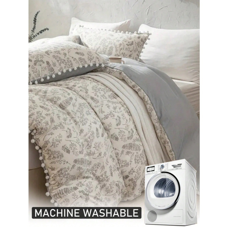 Triju gabalu guļamistabas gultasveļas komplekts ar ziedu rakstu, digitālā druka, ķīmiskās šķiedras, 90 gsm, mūsdienīgs minimālisma stils