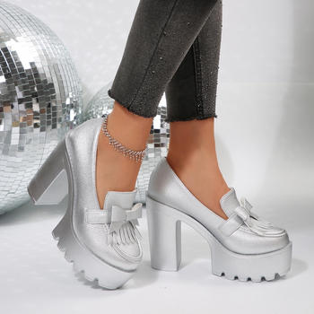 Γυναικείες γόβες δεξίωσης με chunky τακούνι πάνω από 8 cm, στρογγυλή μύτη, PU επάνω μέρος, EVA σόλα, slip-on