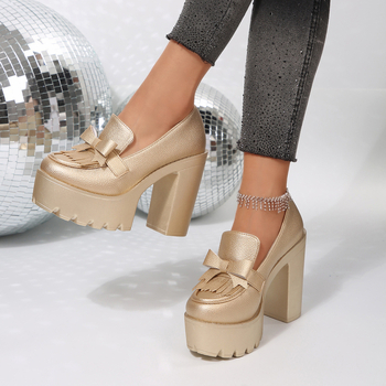 Γυναικείες γόβες δεξίωσης με chunky τακούνι πάνω από 8 cm, στρογγυλή μύτη, PU επάνω μέρος, EVA σόλα, slip-on