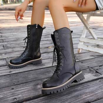 Ženske Chelsea čizme – okrugli vrh, debela potplat, prednje vezanje, niski gornji dio, sintetička koža