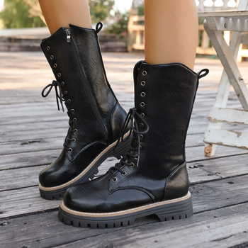 Ženske Chelsea čizme – okrugli vrh, debela potplat, prednje vezanje, niski gornji dio, sintetička koža