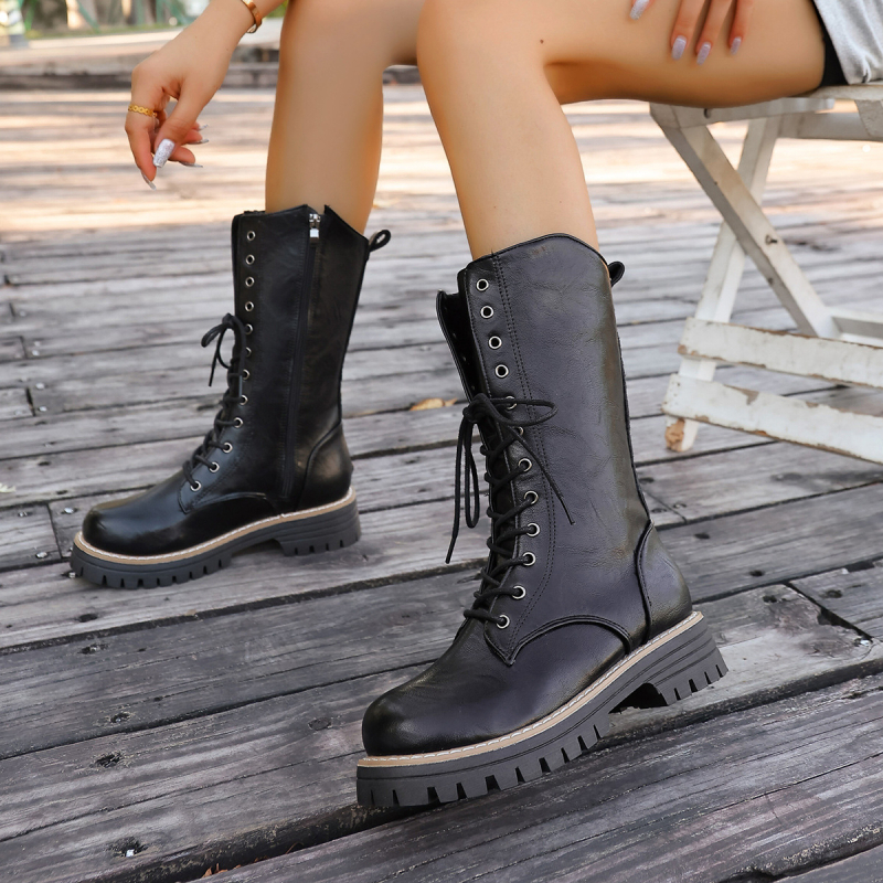 Ženske Chelsea čizme – okrugli vrh, debela potplat, prednje vezanje, niski gornji dio, sintetička koža