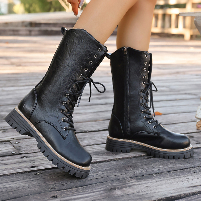 Ženske Chelsea čizme – okrugli vrh, debela potplat, prednje vezanje, niski gornji dio, sintetička koža