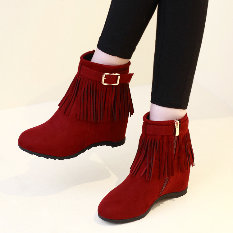 Ženske gležnjače s resicama, visoke potpetice (gornji dio PU, zaobljen vrh, debeli pet, visina potpetice 6–8 cm, bočni zatvarač)