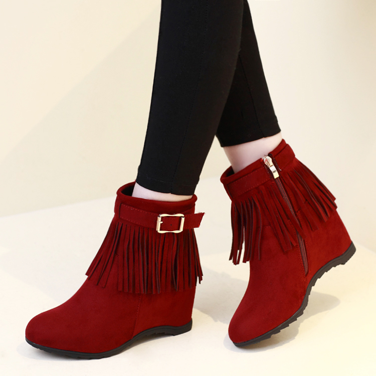 Ženske gležnjače s resicama, visoke potpetice (gornji dio PU, zaobljen vrh, debeli pet, visina potpetice 6–8 cm, bočni zatvarač)