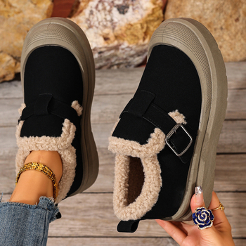 Дамски зимни slip-on обувки за сняг, без връзки, подплатени с изкуствен къс плюш, горна част от плат, кръгъл нос, подметка от PVC
