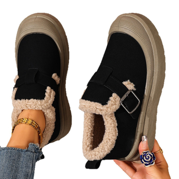 Дамски зимни slip-on обувки за сняг, без връзки, подплатени с изкуствен къс плюш, горна част от плат, кръгъл нос, подметка от PVC