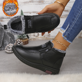 Sieviešu ziemas kurpes no mākslīgās ādas, PU zole, vidējā potītes augstums 8 cm, mākslīgā pūka iekšējā odere, apaļš purngals