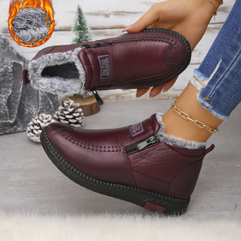 Sieviešu ziemas kurpes no mākslīgās ādas, PU zole, vidējā potītes augstums 8 cm, mākslīgā pūka iekšējā odere, apaļš purngals