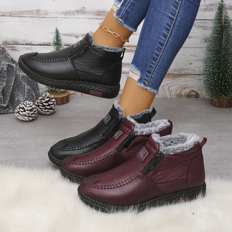 Sieviešu ziemas kurpes no mākslīgās ādas, PU zole, vidējā potītes augstums 8 cm, mākslīgā pūka iekšējā odere, apaļš purngals