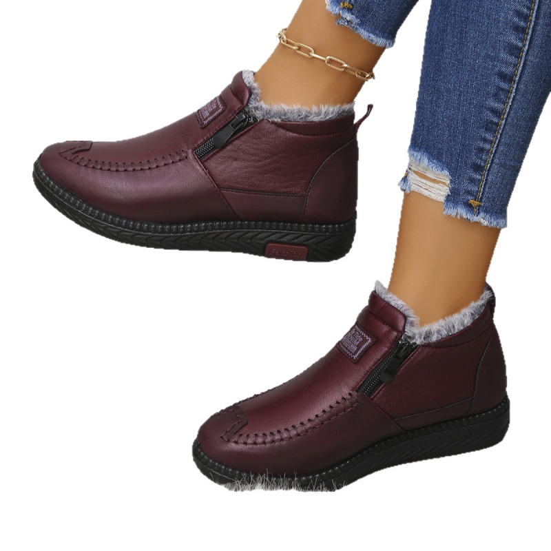 Sieviešu ziemas kurpes no mākslīgās ādas, PU zole, vidējā potītes augstums 8 cm, mākslīgā pūka iekšējā odere, apaļš purngals