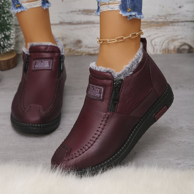 Sieviešu ziemas kurpes no mākslīgās ādas, PU zole, vidējā potītes augstums 8 cm, mākslīgā pūka iekšējā odere, apaļš purngals