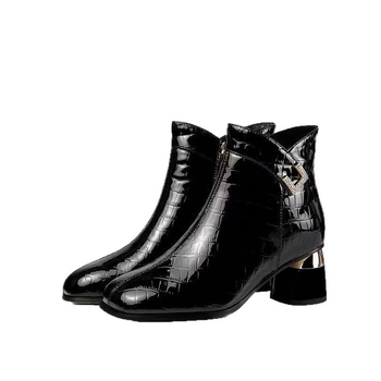 Martin čizme s debelim petom, okrugli vrh, bočni zatvarač, PU gornji dio, gumeni potplat