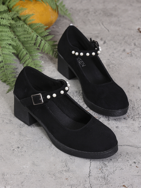 Ženske Mary Jane cipele s visokim potpeticama u britskom stilu, PU gornji dio, okrugla špička, debeli potpetica 6–8 cm, zatvarač na Velcro