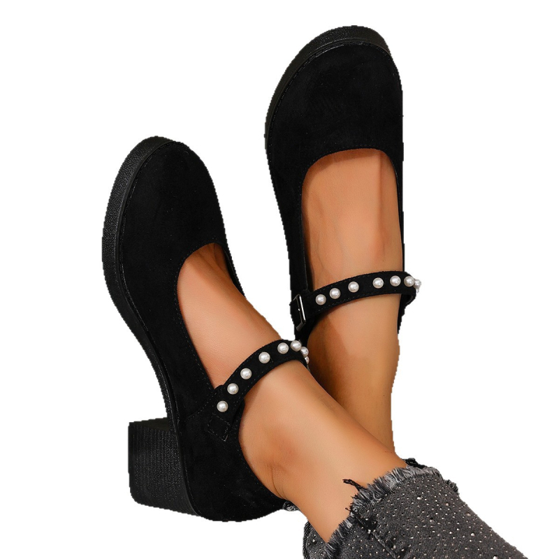 Ženske Mary Jane cipele s visokim potpeticama u britskom stilu, PU gornji dio, okrugla špička, debeli potpetica 6–8 cm, zatvarač na Velcro