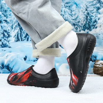 Ανδρικές χειμωνιάτικες παντόφλες με γούνα εσωτερικά, EVA άνω μέρος και σόλα, καμουφλαρισμένος σχεδιασμός, slip-on, παχιά σόλα