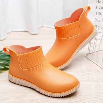 Moteriški lietaus batai japonų stiliaus, žemas kulkšnies aukštis, PVC viršus, atsparūs vandeniui, vienos dalies formuota neslydima padas
