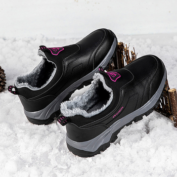 Unisex slip-on παπούτσια για το χειμώνα, με επάνω μέρος από συνθετικό δέρμα, στρογγυλή μύτη