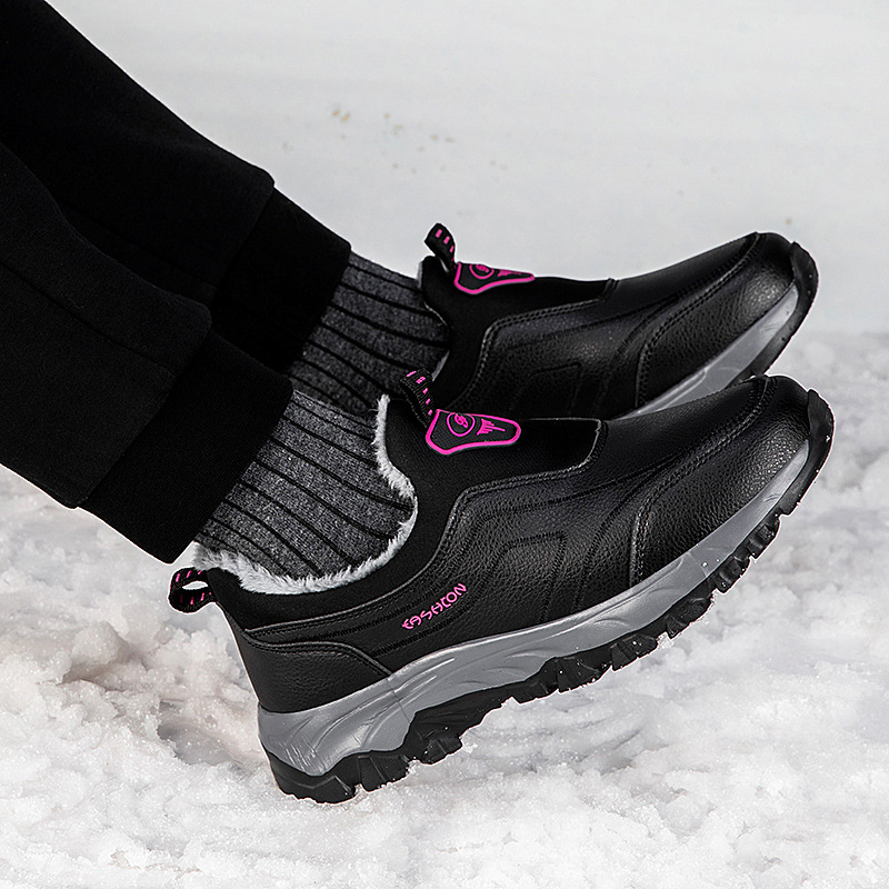 Unisex slip-on παπούτσια για το χειμώνα, με επάνω μέρος από συνθετικό δέρμα, στρογγυλή μύτη