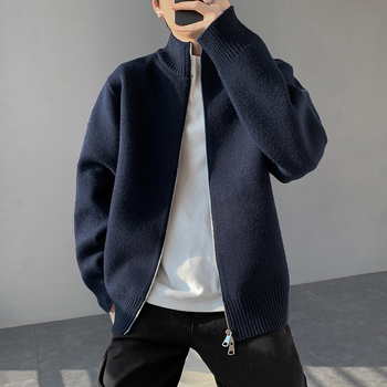 Мъжко плетено яке — кръгла яка, свободна кройка, акрилов бленд, средна плътност, есен 2025