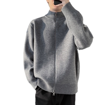 Мъжко плетено яке — кръгла яка, свободна кройка, акрилов бленд, средна плътност, есен 2025