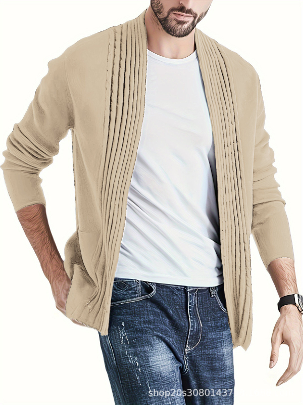 Muški kardigan srednje dužine, korejskog stila, pleteni, dugi rukavi, Turn-Down ovratnik, bez kopči