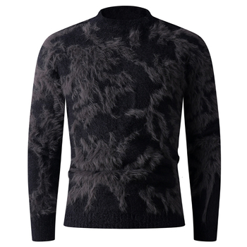 Džemper od pletenine s jacquard uzorkom, debela poliester tkanina, stojeći ovratnik, dugi rukav, 95% poliester sastav