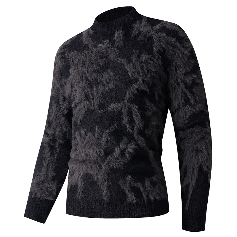 Džemper od pletenine s jacquard uzorkom, debela poliester tkanina, stojeći ovratnik, dugi rukav, 95% poliester sastav
