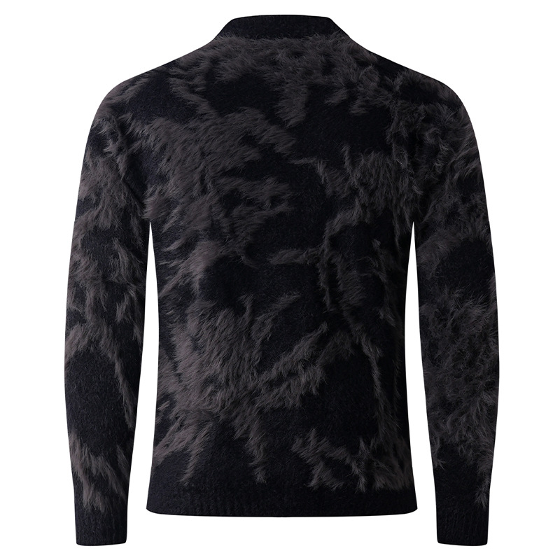 Džemper od pletenine s jacquard uzorkom, debela poliester tkanina, stojeći ovratnik, dugi rukav, 95% poliester sastav