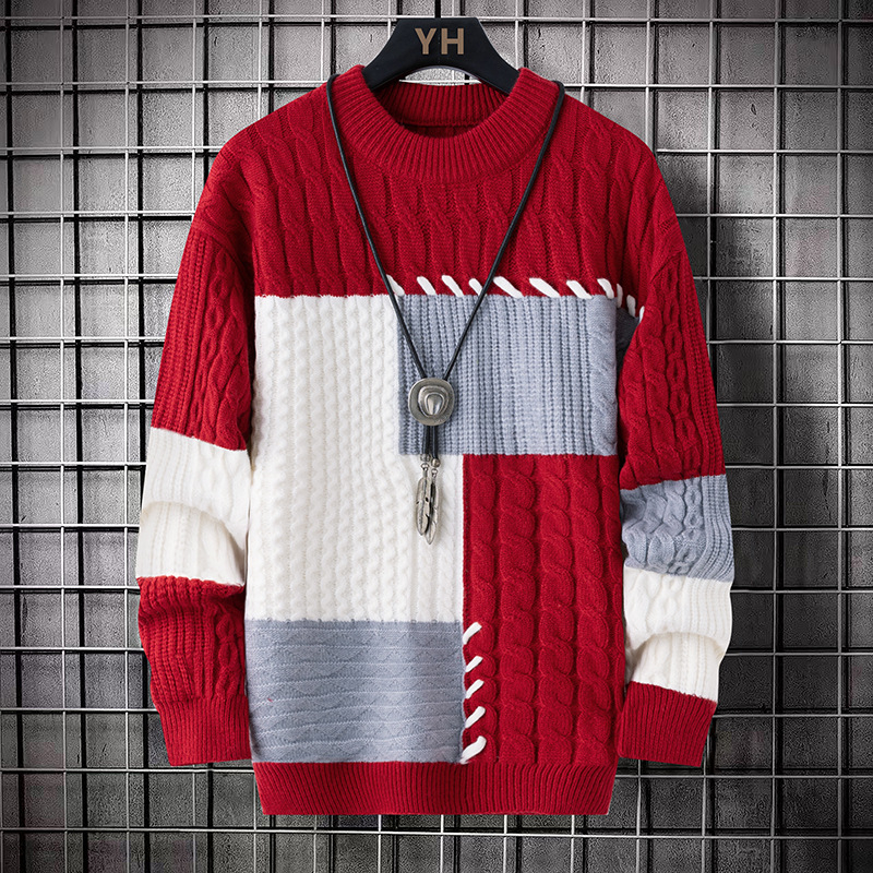 Pletena majica s color-block dizajnom, slobodan kroj, okrugli izrez, 45% najlon smjesa