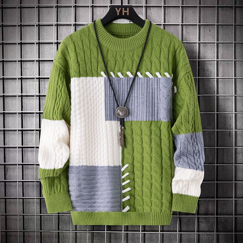 Pletena majica s color-block dizajnom, slobodan kroj, okrugli izrez, 45% najlon smjesa