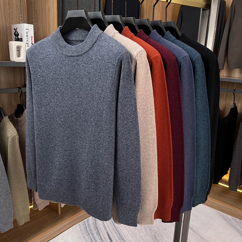 Ανδρικό μάλλινο πουλόβερ 100% μαλλί, βαρύς χειμώνας, στρογγυλός γιακάς, στενή γραμμή