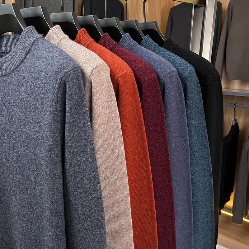 Ανδρικό μάλλινο πουλόβερ 100% μαλλί, βαρύς χειμώνας, στρογγυλός γιακάς, στενή γραμμή