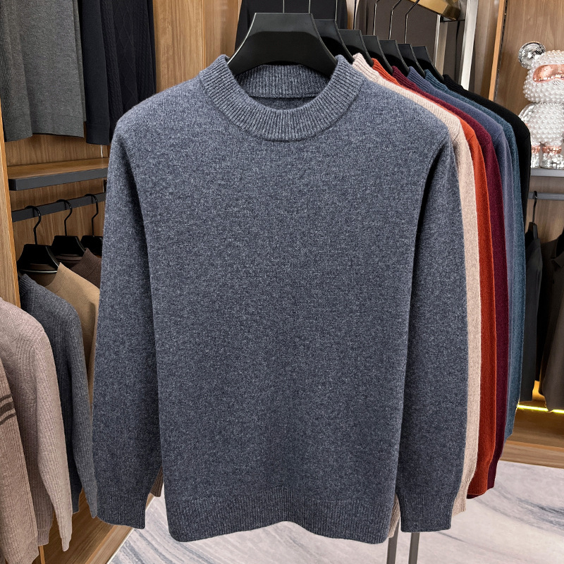 Ανδρικό μάλλινο πουλόβερ 100% μαλλί, βαρύς χειμώνας, στρογγυλός γιακάς, στενή γραμμή