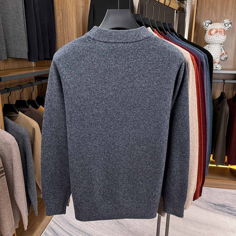 Ανδρικό μάλλινο πουλόβερ 100% μαλλί, βαρύς χειμώνας, στρογγυλός γιακάς, στενή γραμμή