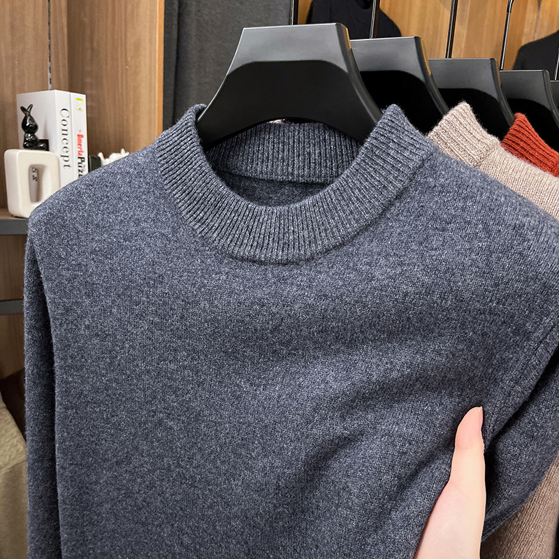 Ανδρικό μάλλινο πουλόβερ 100% μαλλί, βαρύς χειμώνας, στρογγυλός γιακάς, στενή γραμμή