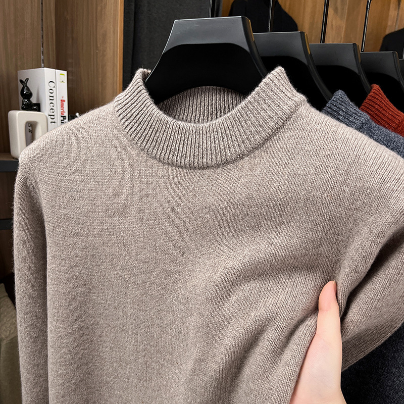 Ανδρικό μάλλινο πουλόβερ 100% μαλλί, βαρύς χειμώνας, στρογγυλός γιακάς, στενή γραμμή