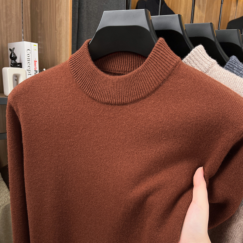 Ανδρικό μάλλινο πουλόβερ 100% μαλλί, βαρύς χειμώνας, στρογγυλός γιακάς, στενή γραμμή