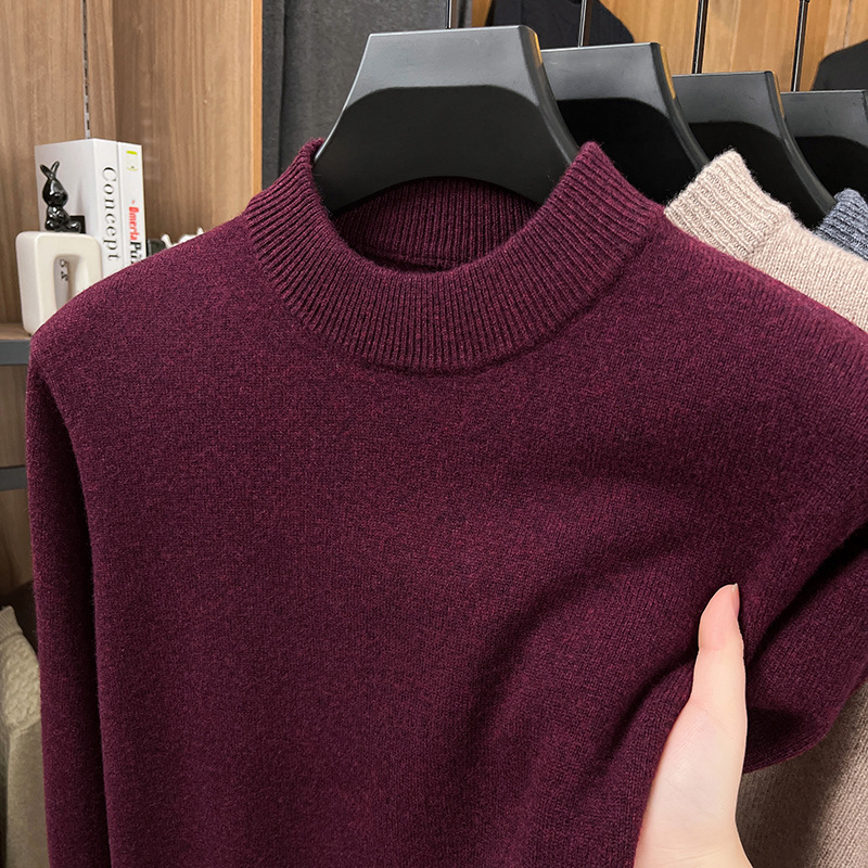 Ανδρικό μάλλινο πουλόβερ 100% μαλλί, βαρύς χειμώνας, στρογγυλός γιακάς, στενή γραμμή