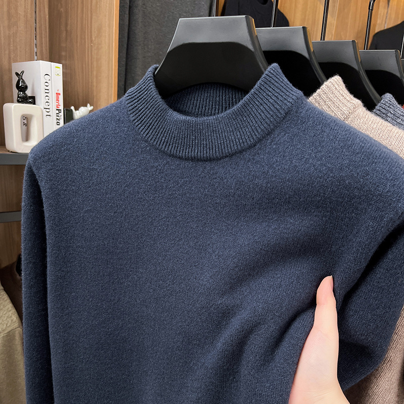 Ανδρικό μάλλινο πουλόβερ 100% μαλλί, βαρύς χειμώνας, στρογγυλός γιακάς, στενή γραμμή