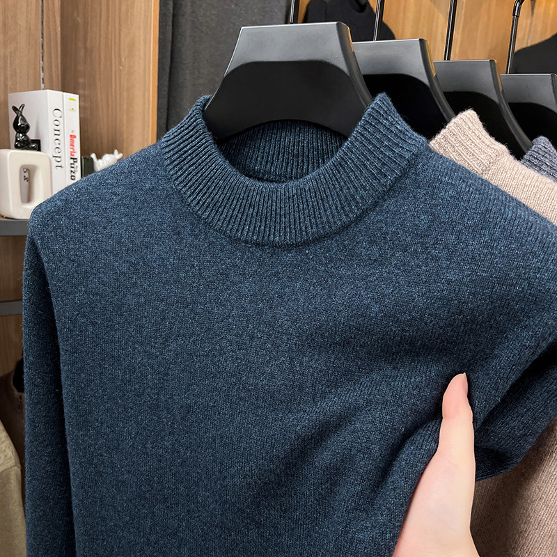 Ανδρικό μάλλινο πουλόβερ 100% μαλλί, βαρύς χειμώνας, στρογγυλός γιακάς, στενή γραμμή