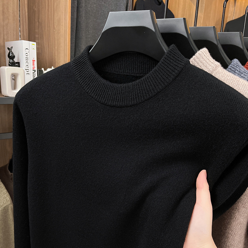 Ανδρικό μάλλινο πουλόβερ 100% μαλλί, βαρύς χειμώνας, στρογγυλός γιακάς, στενή γραμμή