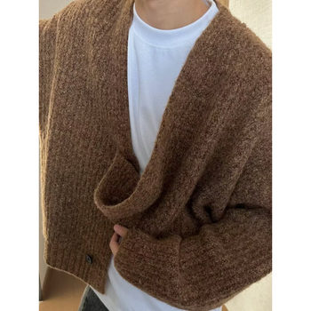 Мъжки кардиган Chenille, Батвинг модел, с дълги ръкави, яка тип риза, пролет 2025 издание