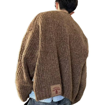 Мъжки кардиган Chenille, Батвинг модел, с дълги ръкави, яка тип риза, пролет 2025 издание