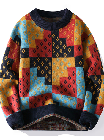 Мъжки Fair Isle жакардов трикотаж - дебел трикотаж, кръгло деколте, дълги ръкави, свободен силует, есенно-зимна колекция 2025, SV-B3909YFN